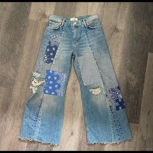 Free People patch distressed wide leg jeans